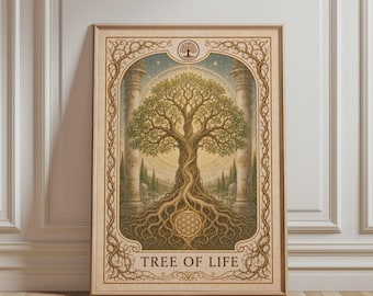Levensboom Muurdecoratie - Spirituele Print, Boho Natuur Kunstprint, Art Nouveau Print, Mystieke Botanische Heilige Poster voor Keltische Woondecoratie