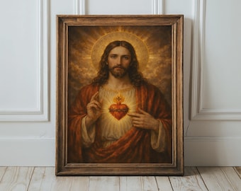 Art mural chrétien - Jésus avec impression du Sacré-Cœur, art religieux, affiche pour décoration d'intérieur catholique