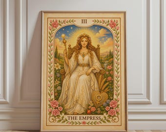 Spirituele Muurdecoratie - 3 De Keizerin Tarotkaart Print, Bloemen Boho Grote Arcana Kunst, Mystieke Botanische Vintage Poster, Hemelse Woondecoratie