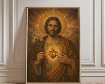 Christelijke muurdecoratie - Afbeelding van Sint Jozef met een kuis hart, religieuze kunst, poster voor katholieke huisdecoratie