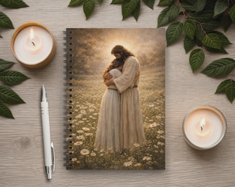 Christian Notebook - Jesus Hugging Girl Lined Spiral Notebook, Prayer Journal - Catholic Gift for Writing & Journaling