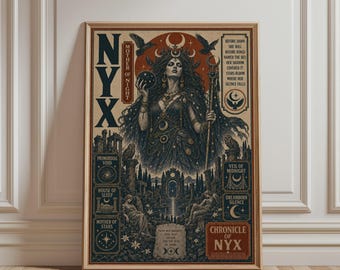Nyx Greek Mythology Poster – Goddess of Night Wall Art, Dark Celestial Print, Gothic Decor, Ancient Greek Goddess Poster, Witchy Fantasy Art