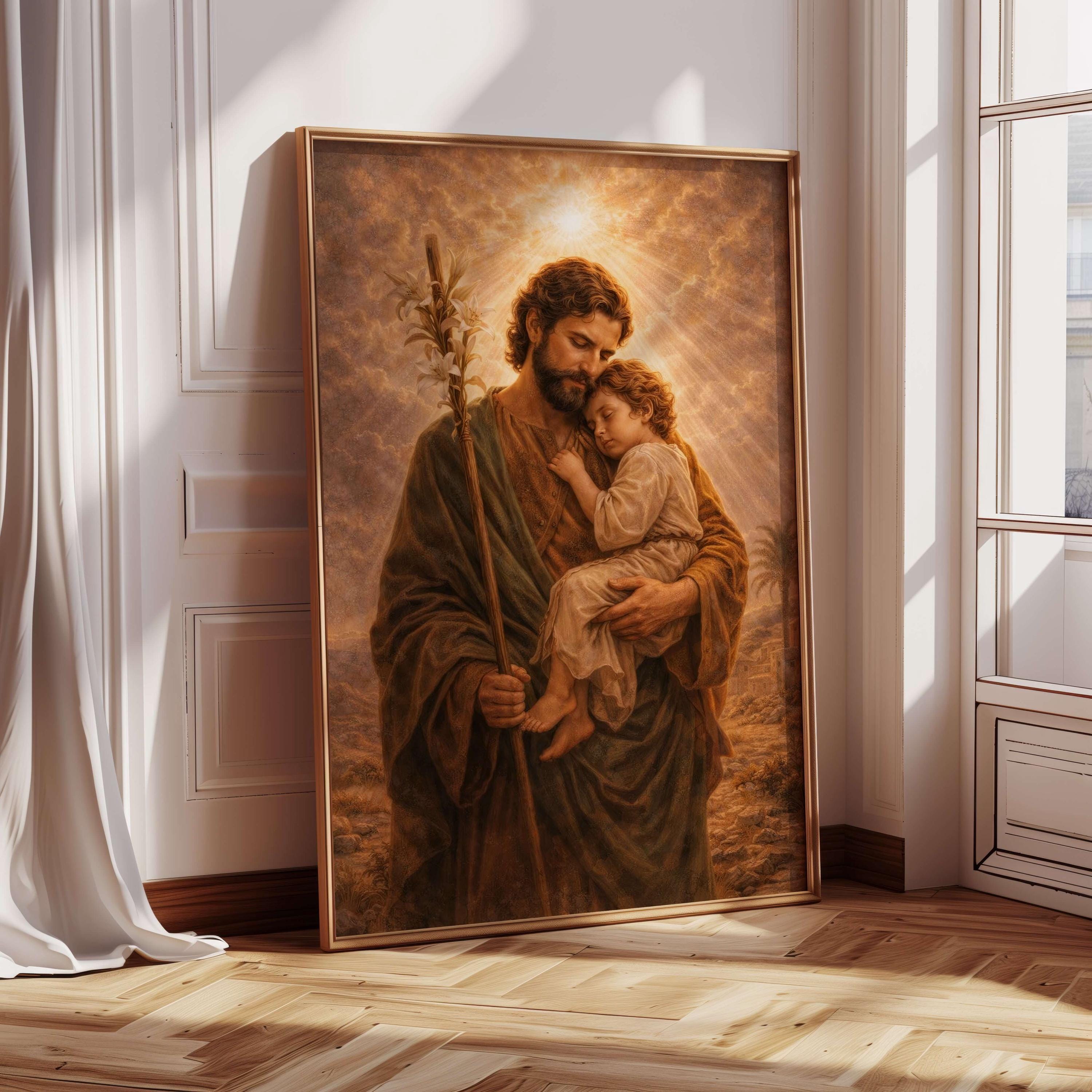 St Joseph Holding Jesus Wall Art - Religious Art, Biblical Wall Art ...