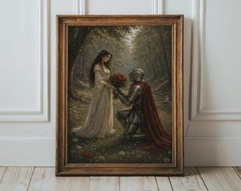 Fantasy Wall Art - Fairytale Art, Medieval Knight and Princess Art Print, Serene Romantic Couple Wall Art, Moody Poster, Fantasy Home Decor