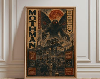 Mothman Poster – Cryptid Wall Art, Gothic Horror Print, Point Pleasant Monster Decor, Dark Folklore Artwork, Halloween Gift