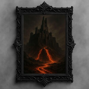 Lava Festung Wand Kunst - Dark Fantasy Gothic Schloss Druck für Wohnkultur, mittelalterlichen Kunst, Berg Kunst, druckbare Wandkunst digitaler Download