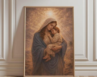 Virgin Mary and Baby Jesus Wall Art - Religious Art, Christian Poster for Catholic Home Decor