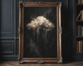 Dark Cloud Wall Art – Gothic Storm Poster, Moody Black and Gold Print, Dramatic Cloud Painting, Dark Academia Decor, Atmospheric Wall Art