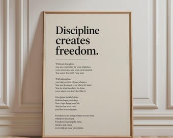 Discipline Creates Freedom Motivational Poster – Self Discipline Wall Art, Success Mindset Quote Print, Minimalist Office Decor
