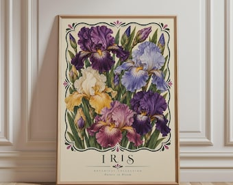 Iris Botanical Poster – Purple Floral Wall Art, Vintage Flower Print, Cottagecore Decor, Romantic Botanical Art, Elegant Garden Poster