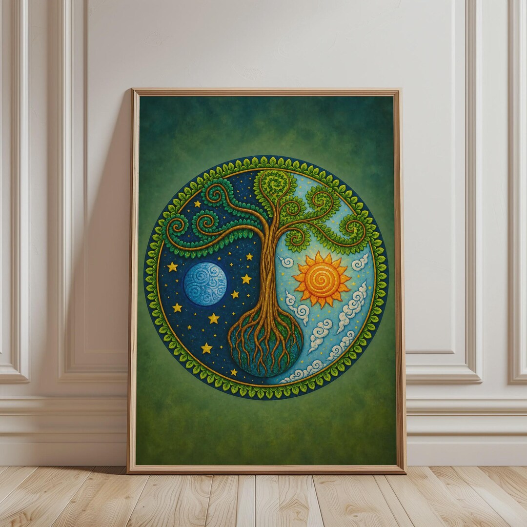 Tree of Life Wall Art - Spiritual Print, Boho Sun and Moon Art, Starry ...