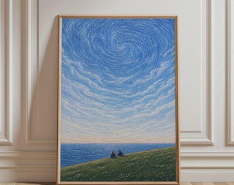 Natuurkunst aan de muur - vreedzaam stel voor oceaanprint, weidelandschapskunst voor slaapkamer, poster serene zee, minimalistisch rustig wanddecor