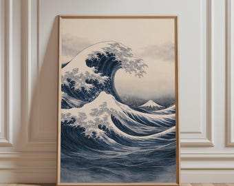 Japansk väggkonst - Katsushika Hokusai Den stora vågen, traditionell japansk konst, havskonst Vintage Ukiyo-e-affisch för Japandi-heminredning