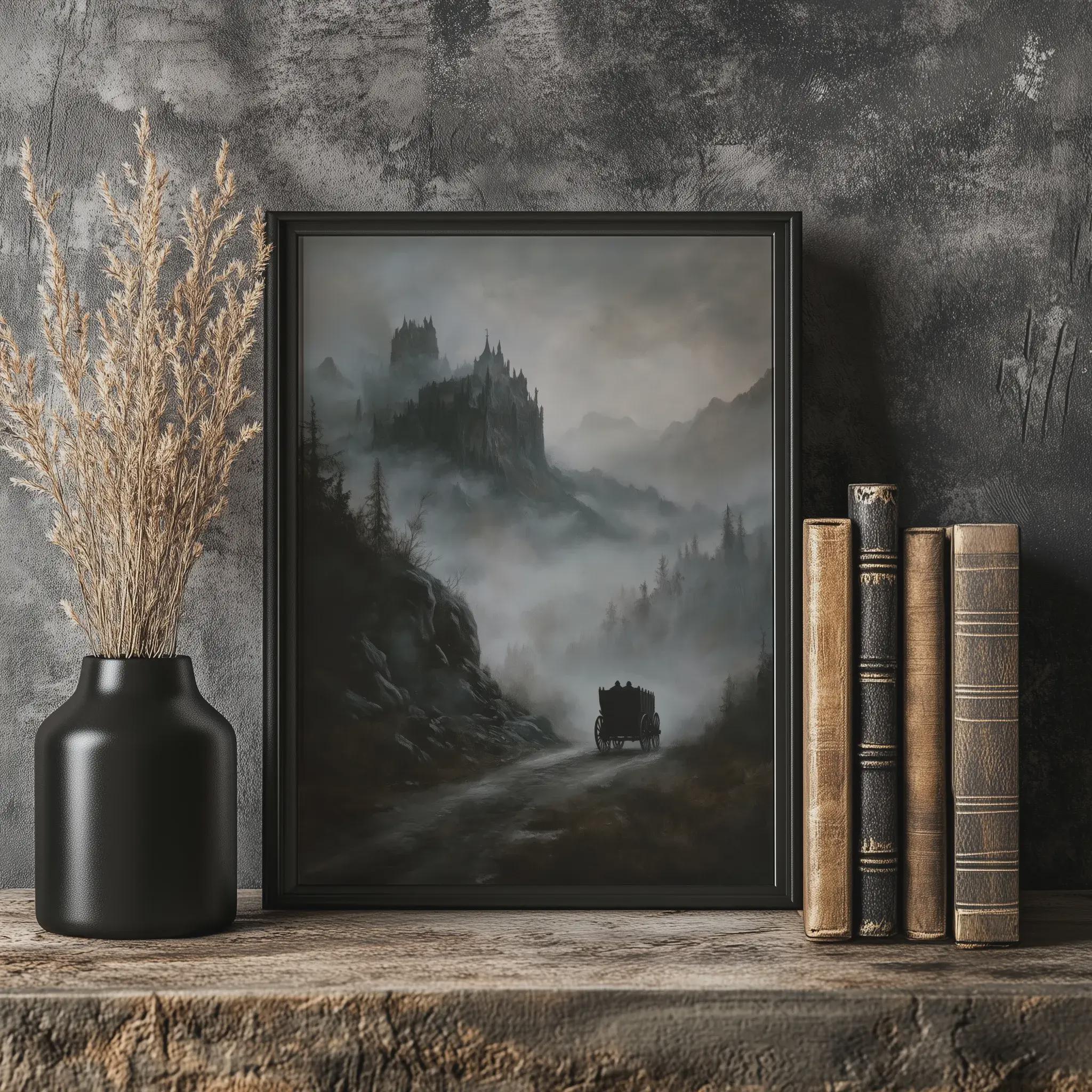 Gothic Wall Art - Road to Dracula Castle Print, Dark Fantasy Art, Misty ...