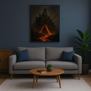 Lava Festung Wand Kunst - Dark Fantasy Gothic Schloss Druck für Wohnkultur, mittelalterlichen Kunst, Berg Kunst, druckbare Wandkunst digitaler Download