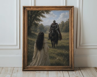 Fantasy Wall Art - Fairytale Art, Medieval Knight and Princess Art Print, Serene Romantic Couple Wall Art, Moody Poster, Fantasy Home Decor