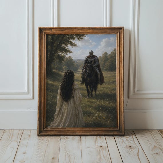 Fantasy Wall Art - Fairytale Art, Medieval Knight and Princess Art Print, Serene Romantic Couple Wall Art, Moody Poster, Fantasy Home Decor