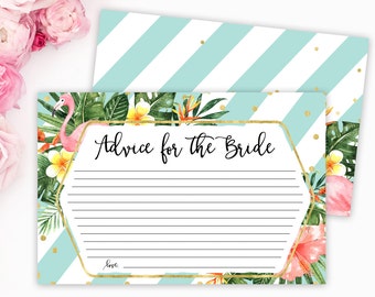 Advice for the Bride Card, Bridal Shower Advice Card, Tropical Watercolor Bridal Advice Card, Wedding Advice Card,  4x6 INSTANT DOWNLOAD
