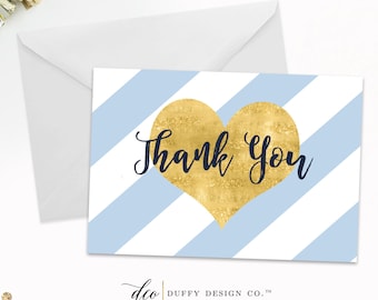 Navy Blue & Gold Thank You Card, Thank You card, Shower Thank You Card, Printable Thank You, Folded Thank You, 5x3.5 PDF Instant Download