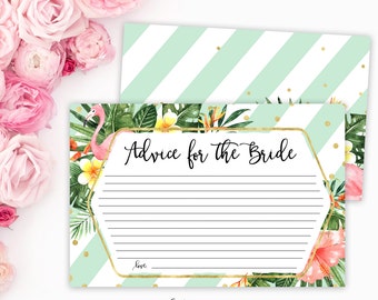 Advice for the Bride Card, Bridal Shower Advice Card, Tropical Watercolor Bridal Advice Card, Wedding Advice Card, Bridal Shower Game, 4x6