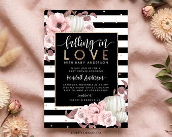 Pumpkin Baby Shower Invitation TEMPLATE, Fall Baby Shower Invitations, Baby Girl Shower Invitation, DBFALL04