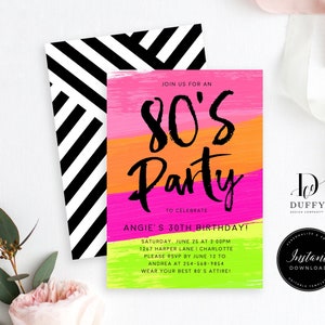 80's Birthday Invitation Template, 80's Party, 80's Party Invitation, 90's Invitation, INSTANT DOWNLOAD, DBIR001