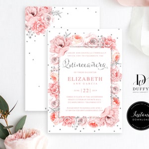 EDITABLE Blush Pink Quinceañera Invitation Template, Printable Quinceañera Birthday Party Invitation Template, Mis Quince, Instant Download