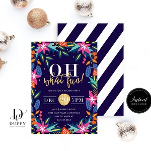 Vintage Holiday Party Invitation, Colorful Floral Design (Editable Template)