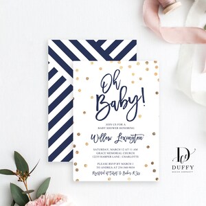 Baby Boy Shower Invitation, Baby Shower Invitation, Baby Shower Invitation Boy, Baby Shower Invitation Printed, Navy, Gold, Printable Invite