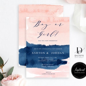 Gender Reveal Party Invitation Template, Blue or Pink Gender Reveal Printable, He or She Invite, Instant Download Gender Reveal, DGR002