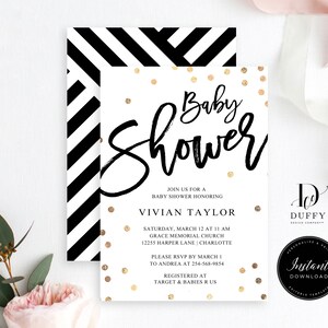 Black White Baby Shower Invitations, Gender Neutral Baby Shower Invitation INSTANT DOWNLOAD, Editable Shower Invite, DB003