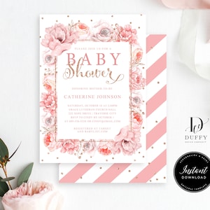 EDITABLE Invitation, Blush Pink Floral Baby Shower Invitation, Printable Girl Baby Shower Invitation Template, DB006