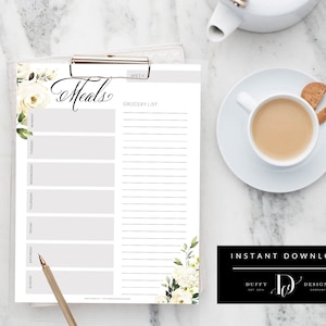 Meal Planner Printable, Weekly Meal Planner, Menu Planner, Grocery Shopping List Printable, Health Planner, Fitness Planner, PDF