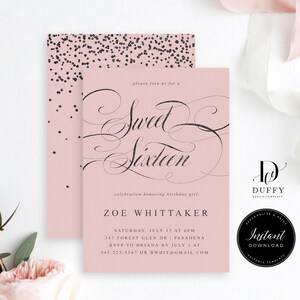Sweet 16 Birthday Party Invitation TEMPLATE, 16th Birthday Party Invites, Sweet 16 Invitation, Girl 16th Birthday Invite, DBIR011