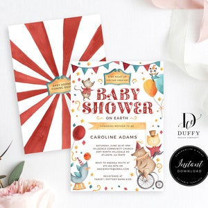 Circus Baby Shower Invitations, Carnival Baby Shower Invitation, Gender Neutral Shower, INSTANT DOWNLOAD, Editable Shower Invite, DB004