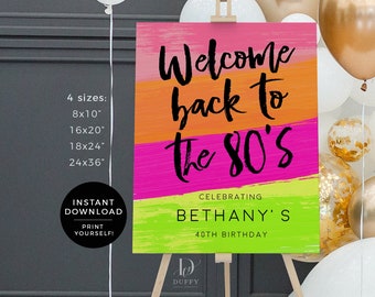 80s Birthday Party Printable Welcome Sign, 80s Theme Poster, 80s Prom Birthday Party, Back to the 80s Poster, INSTANT DOWNLOAD, DBIR001