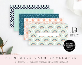 Boho Printable Cash Envelopes with Transaction Tracker, Cash Envelope System, Budget Envelopes Printable, Set of 5, INSTANT DOWNLOAD - CE036