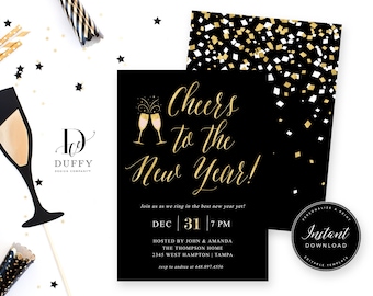 New Year's Eve Party Invitation TEMPLATE, Digital Invite NYE Party, New Years Bash, Instant Editable Template Instant Download NYE001