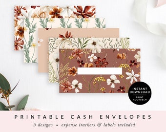 Floral Printable Cash Envelopes with Transaction Tracker, Cash Envelope System, Budget Envelopes Printable, Set of 5 INSTANT DOWNLOAD  CE037