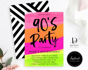 80's Birthday Invitation Template, 80's Party, 80's Party Invitation, 90's Invitation, INSTANT DOWNLOAD, DBIR001