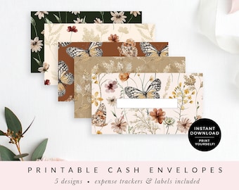 Floral Printable Cash Envelopes with Transaction Tracker, Cash Envelope System, Budget Envelopes Printable, Set of 5 INSTANT DOWNLOAD  CE037