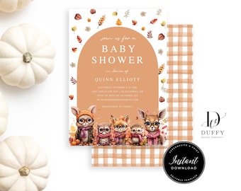 Woodland Baby Shower Invitation TEMPLATE, Fall Baby Shower Invitations, Gender Neutral Baby Shower Invitation, DBFALL07