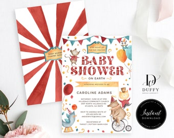Circus Baby Shower Invitations, Carnival Baby Shower Invitation, Gender Neutral Shower, INSTANT DOWNLOAD, Editable Shower Invite, DB004