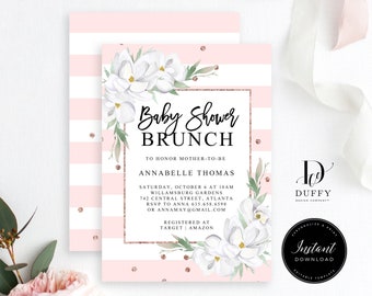 Blush Pink Floral Baby Shower Invitation Girl, EDITABLE INVITATION, Printable Baby Shower Invite Template, Instant Download