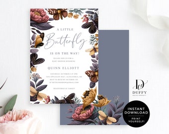 Butterfly Baby Shower Invitation Template, Floral, DIY Printable (Digital Download)