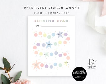 Printable Rainbow Reward Chart, Shining Star Children's Sticker Chart, Toddler Reward Chart, Potty Training Chart INSTANT DOWNLOAD - RC001
