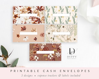 Floral Printable Cash Envelopes with Transaction Tracker, Cash Envelope System, Budget Envelopes Printable, Set of 5 INSTANT DOWNLOAD  CE037