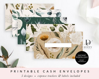 Floral Printable Cash Envelopes with Transaction Tracker, Cash Envelope System, Budget Envelopes Printable, Set of 5, INSTANT DOWNLOAD CE030