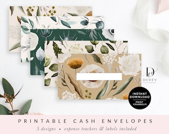 Floral Printable Cash Envelopes with Transaction Tracker, Cash Envelope System, Budget Envelopes Printable, Set of 5, INSTANT DOWNLOAD CE030