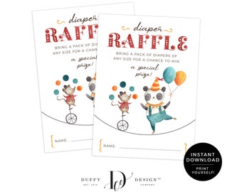 Circus Baby Shower Diaper Raffle Card, Circus Diaper Raffle, Diaper Raffle Ticket, Diaper Raffle Card Diaper Raffle Ticket INSTANT DOWNLOAD